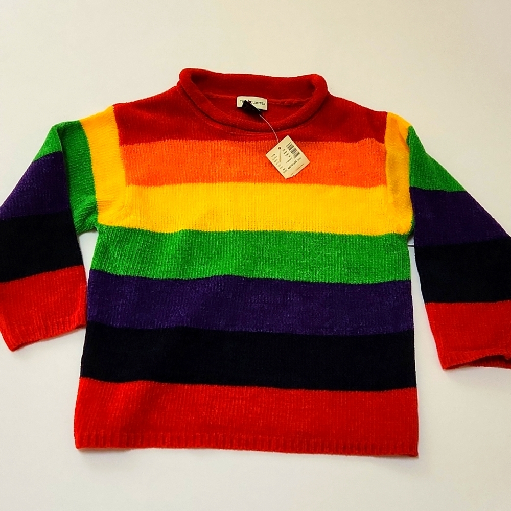 Vintage The Limited Rainbow Stripe Soft Girl's Sweater sz M Y2K 90's